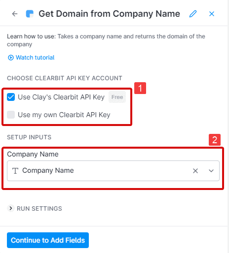 set Clearbit input settings