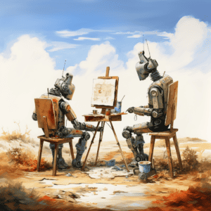 Two Robots Painting The Sky