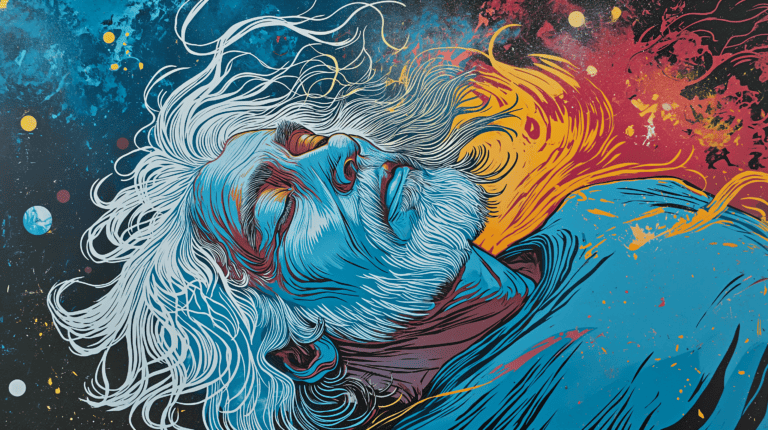 An old man dreaming of a universe of his own creation, generated with Midjourney V6