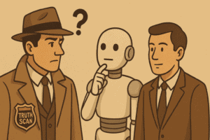 A detective trying to figure out which is robot and human, generated with GPT-4