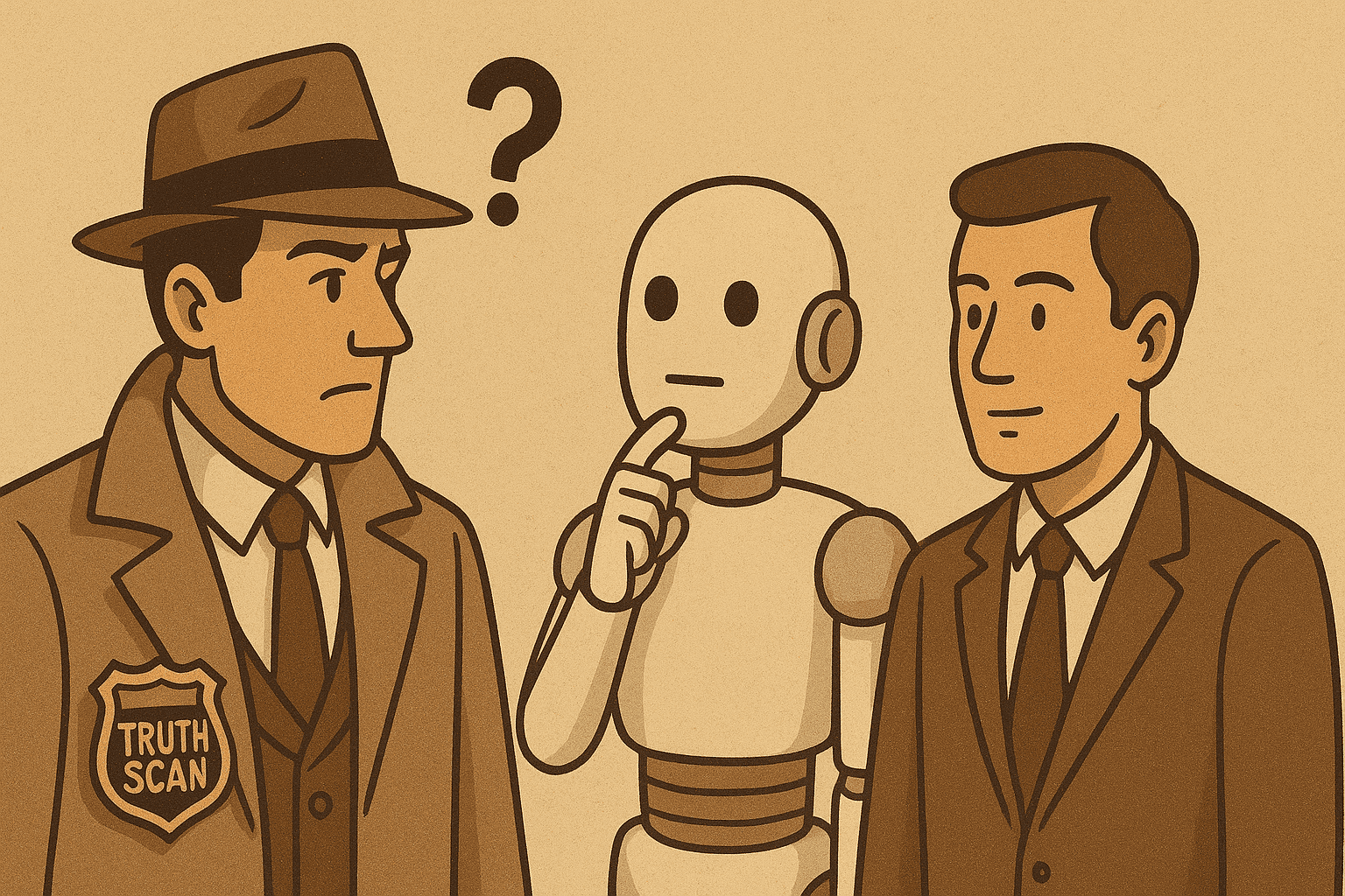 A detective trying to figure out which is robot and human, generated with GPT-4